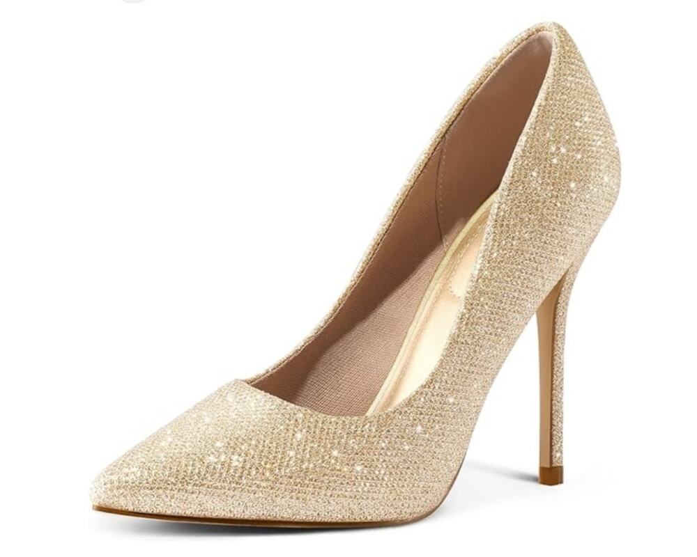 Machi Estina Heels $60 Champagne Nude Gold Dressy Pump Shoes Miya-4 Sz 6.5